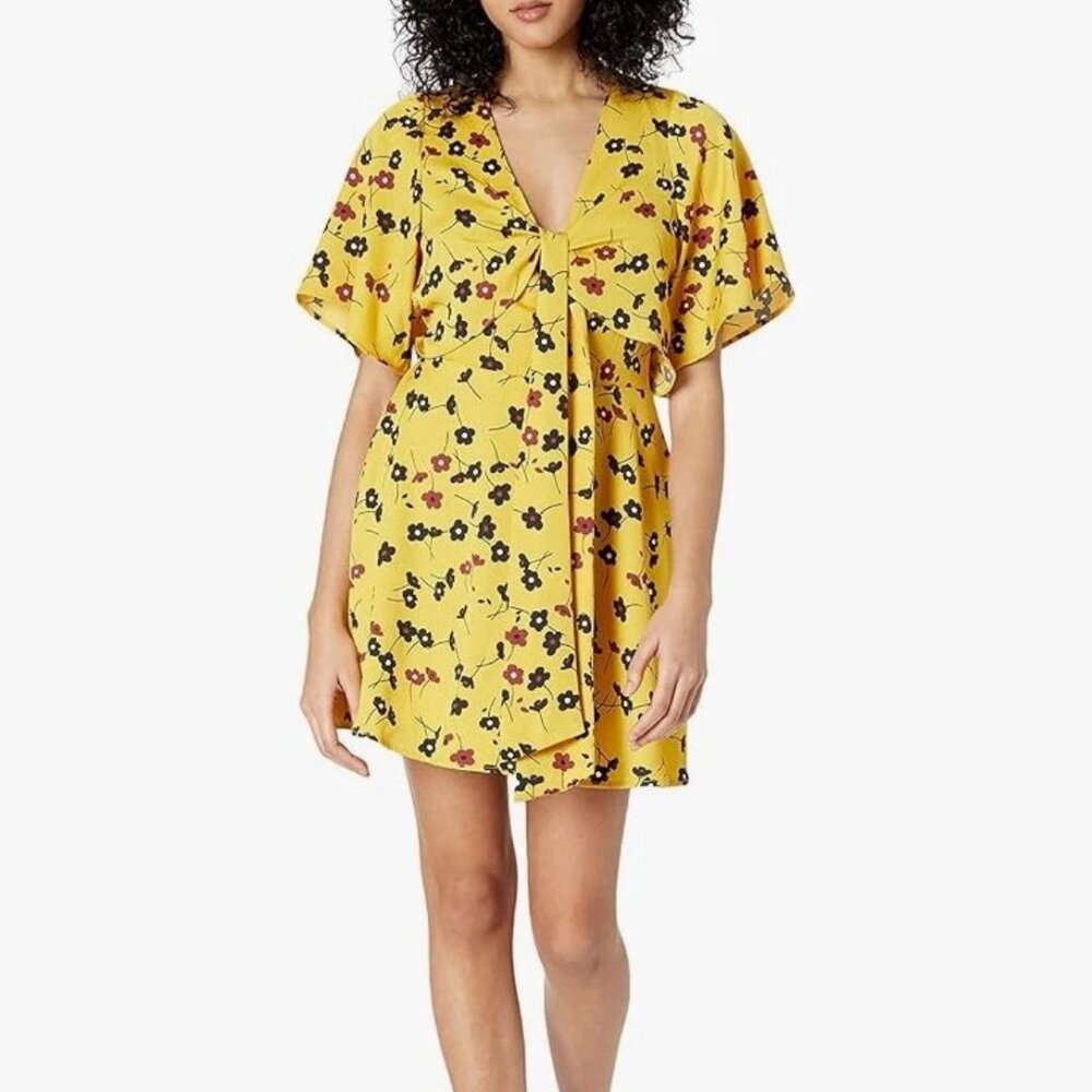 NWT BCBGeneration Yellow Floral Ditzy Spring Bolero Cape Skater Dress XSma
